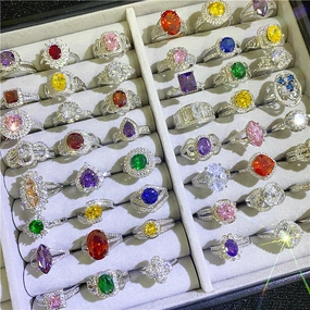 Wholesale 5PCSColorful Zircon Micropaved Gemstone Ring