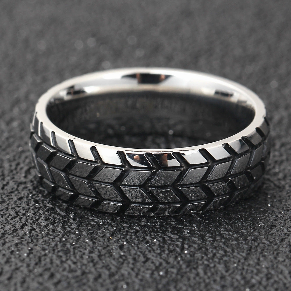 Wholesale 6MM 18K Gold Black Titanium Steel Trendy Tire Ring