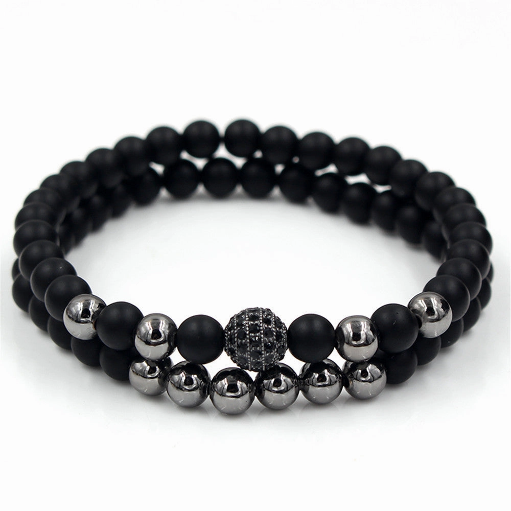 Wholesale 6mm Black Frosted Copper Beads Zircon Crown Bracelet