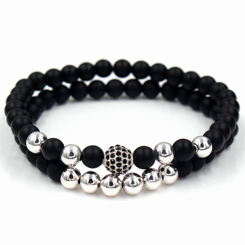 Wholesale 6mm Black Frosted Copper Beads Zircon Crown Bracelet
