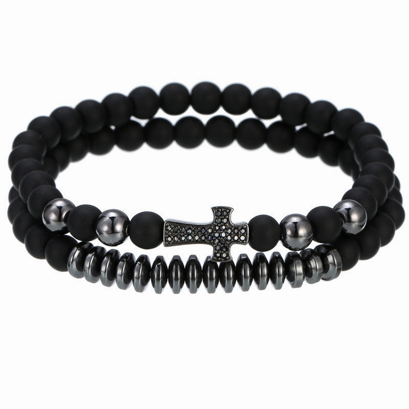 Wholesale 6mm Black Frosted Copper Beads Zircon Crown Bracelet