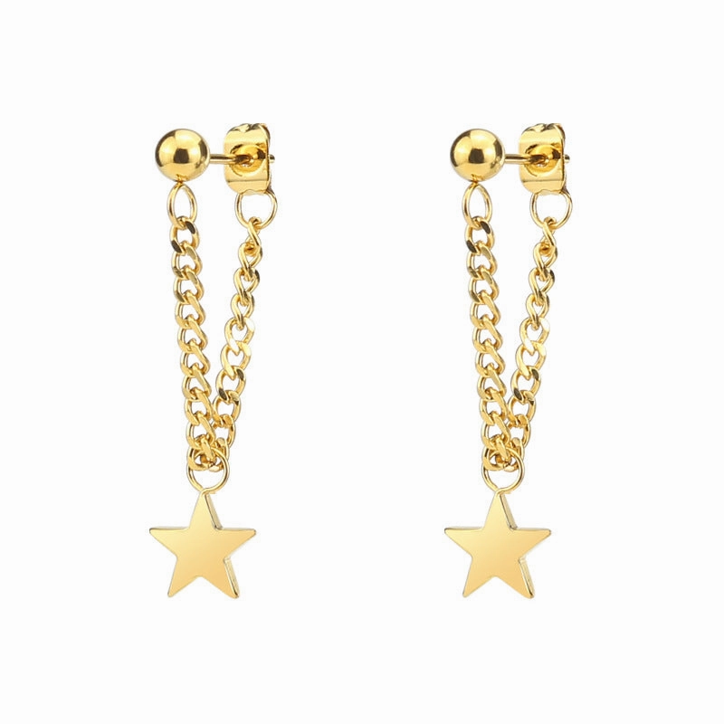 Wholesale 6pcs five-pointed star simple fashion titanium steel tassel long pendant earrings