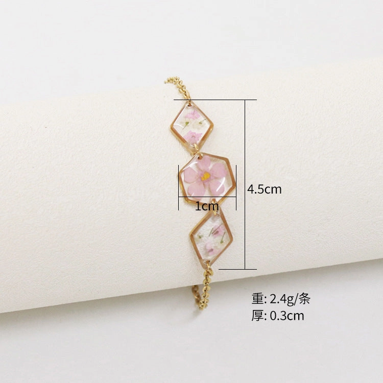 Wholesale 6PCS Gold Plated Dried Flower Transparent Resin Bracelet