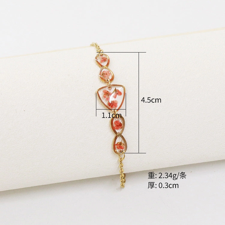 Wholesale 6PCS Gold Plated Dried Flower Transparent Resin Bracelet