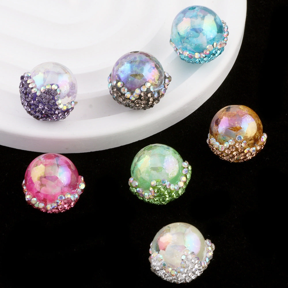 Wholesale 6pcs New cloud beads clay diamond ball can wear straight hole beads DIY mobile phone chain key chain bag chain accessories