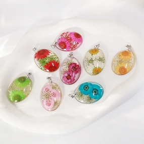 Wholesale 6pcs Resin Dried Flower Real Flower Pendant Necklace Earring Accessories
