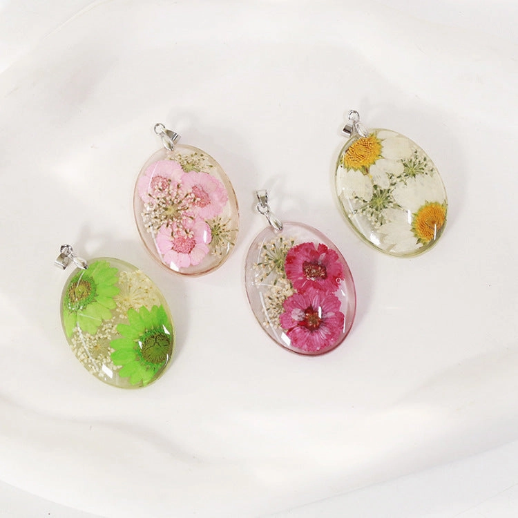 Wholesale 6pcs Resin Dried Flower Real Flower Pendant Necklace Earring Accessories