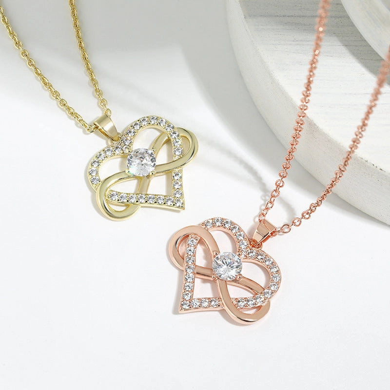 Wholesale 8-shaped infinity symbol zircon heart necklace