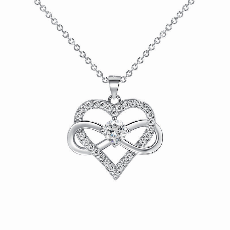 Wholesale 8-shaped infinity symbol zircon heart necklace