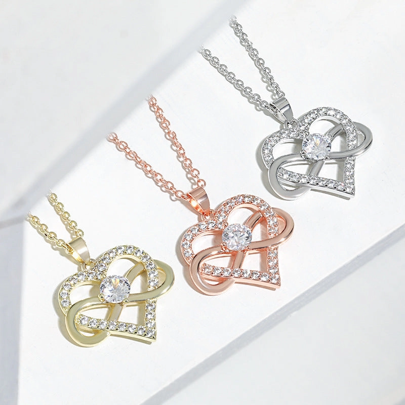 Wholesale 8-shaped infinity symbol zircon heart necklace