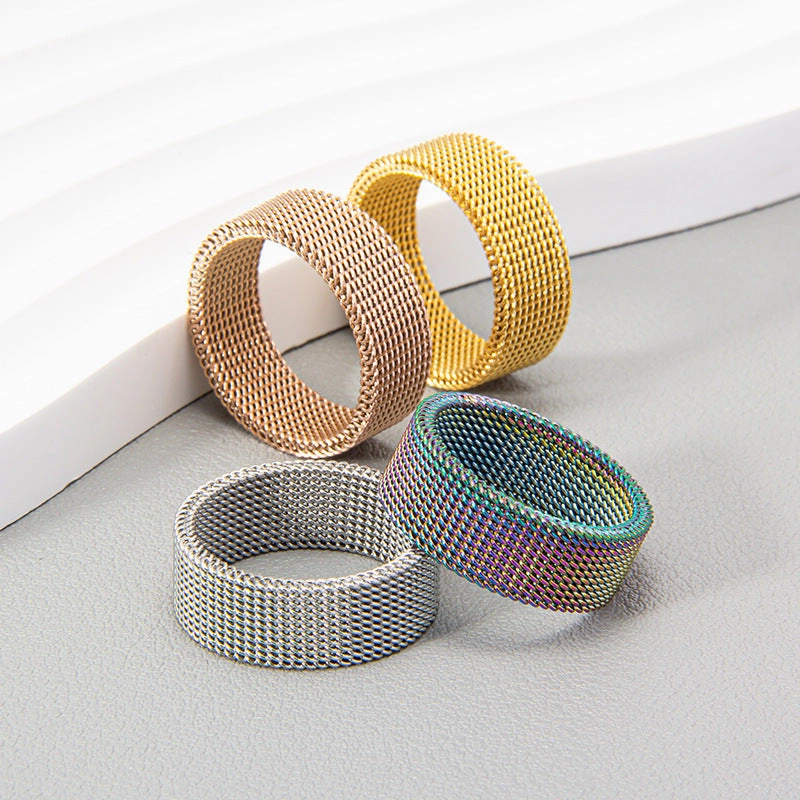 Wholesale 8MM Titanium Steel Deformable Multicolor Mesh Ring
