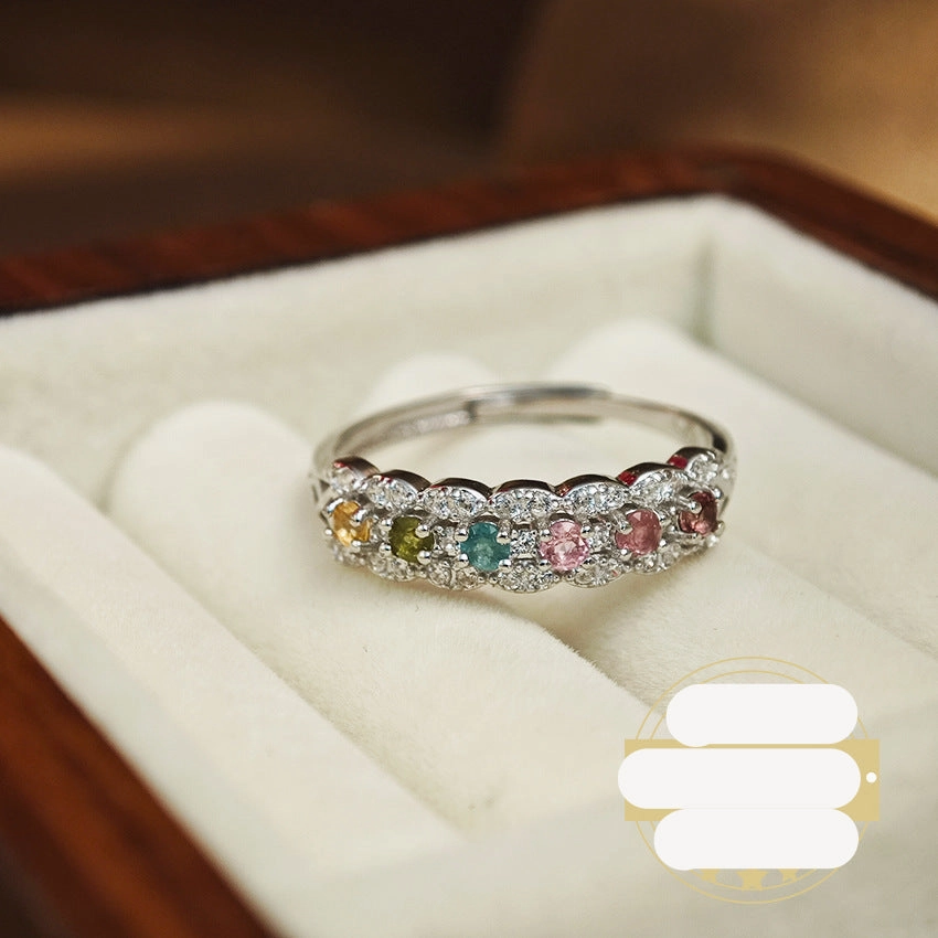 Wholesale 925 silver natural colored tourmaline ring