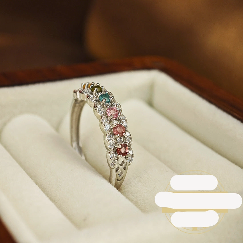 Wholesale 925 silver natural colored tourmaline ring