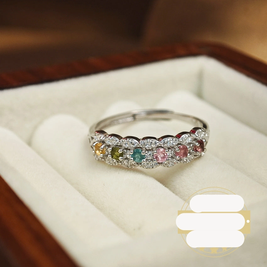 Wholesale 925 silver natural colored tourmaline ring