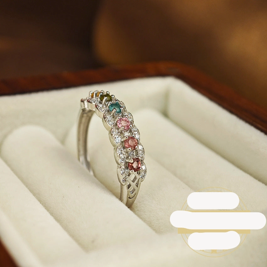Wholesale 925 silver natural colored tourmaline ring