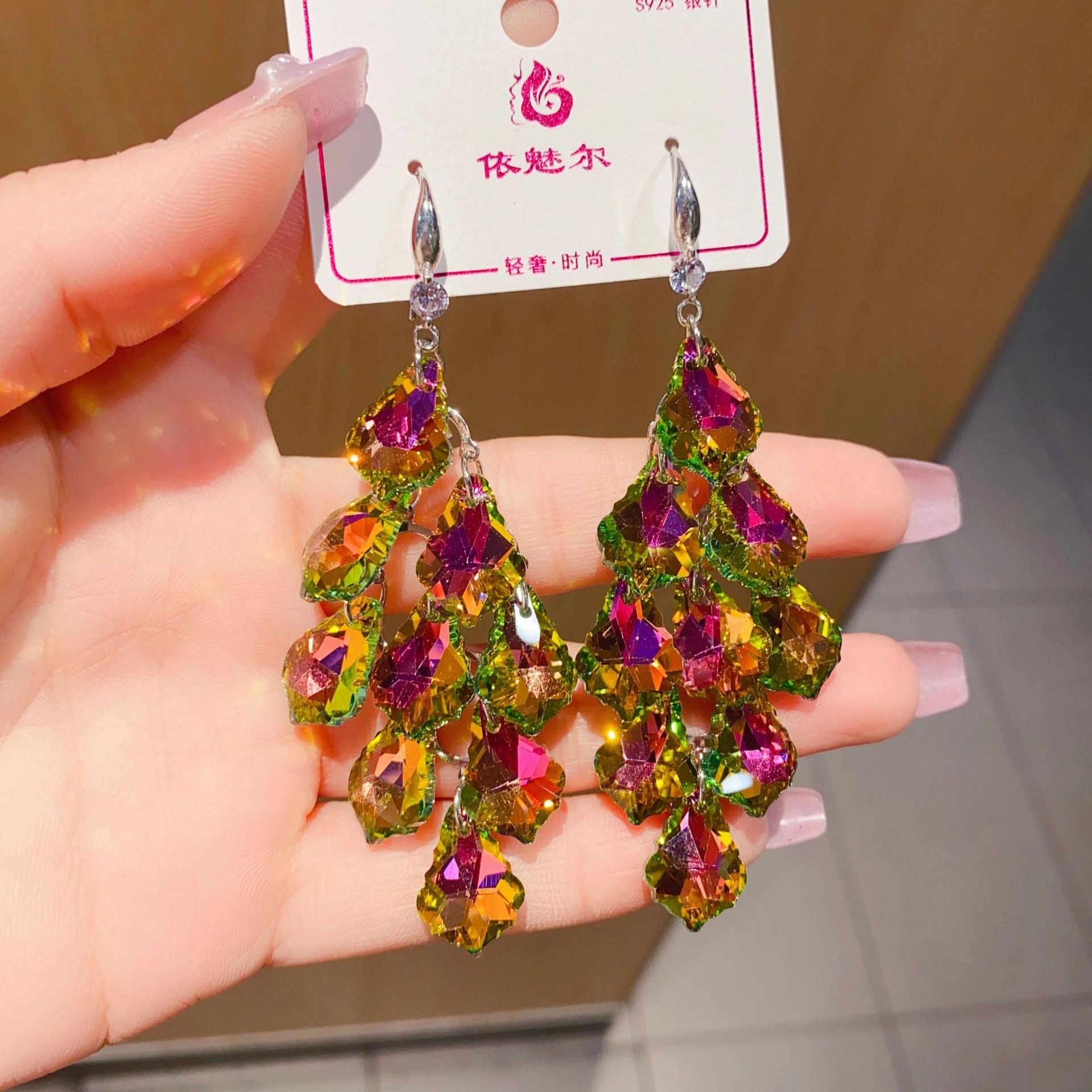 Wholesale 925 Silver Needle Exaggerated Crystal Earrings Simple Long Earrings