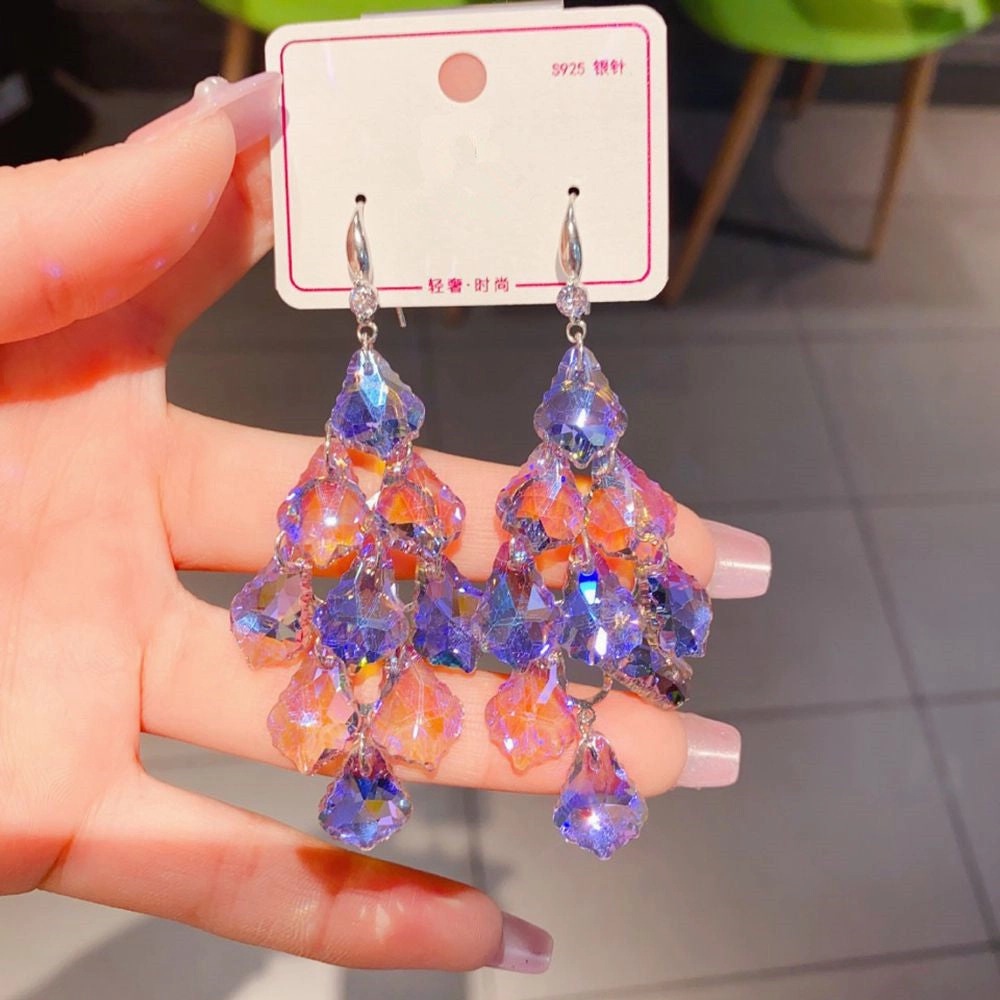 Wholesale 925 Silver Needle Exaggerated Crystal Simple Long Tassel High-end Earrings