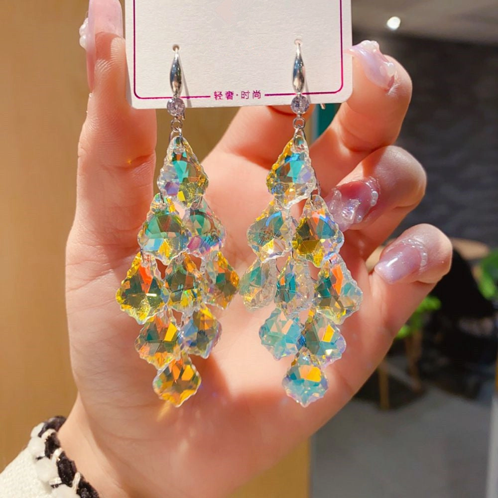 Wholesale 925 Silver Needle Exaggerated Crystal Simple Long Tassel High-end Earrings