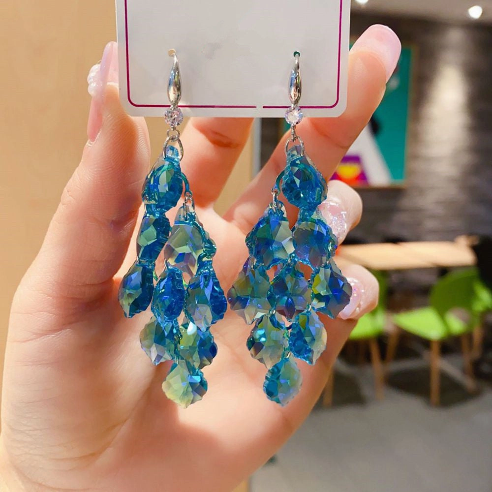 Wholesale 925 Silver Needle Exaggerated Crystal Simple Long Tassel High-end Earrings
