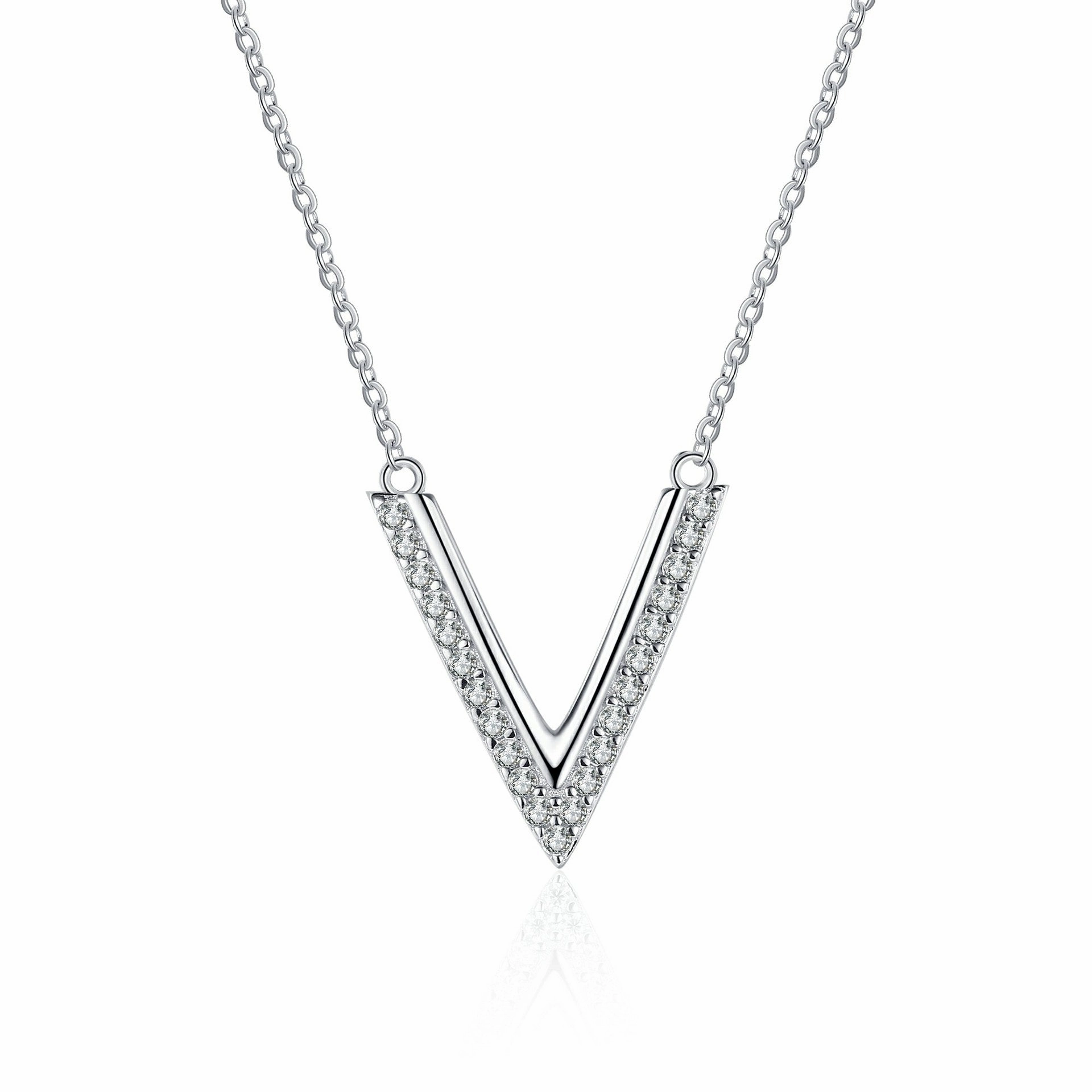 Wholesale 925 Silver V-shaped Moissanite Micro-set Necklace