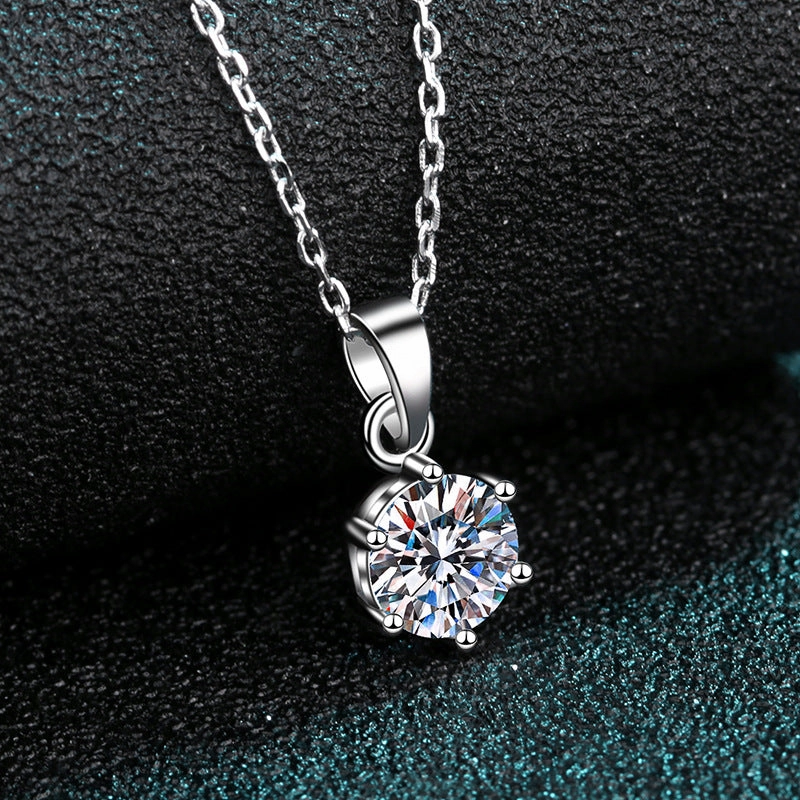 Wholesale 925 Sterling Silver 1 Carat Moissanite Six Claw Necklace