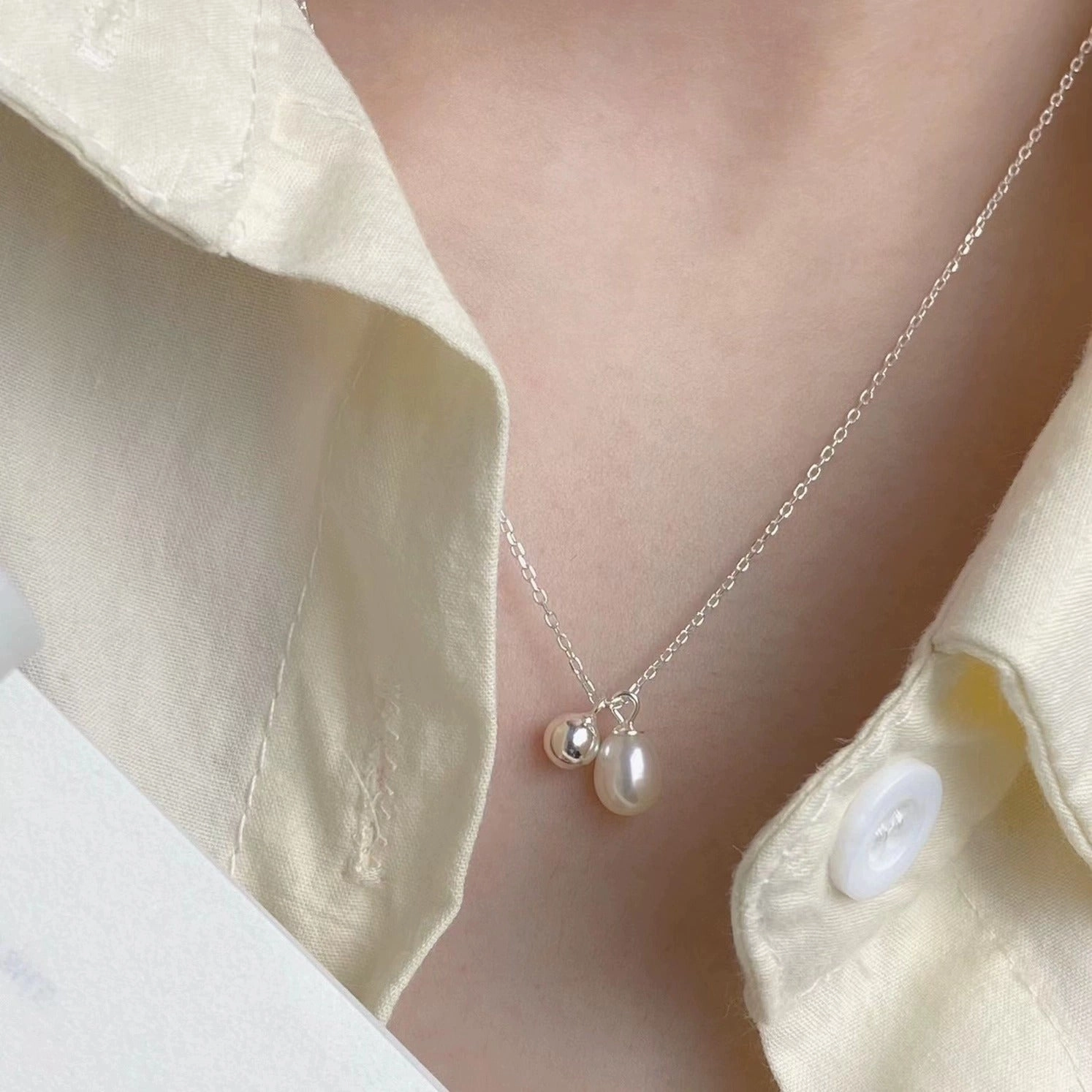 Wholesale 925 Sterling Silver Freshwater Pearl Necklace Clavicle Chain