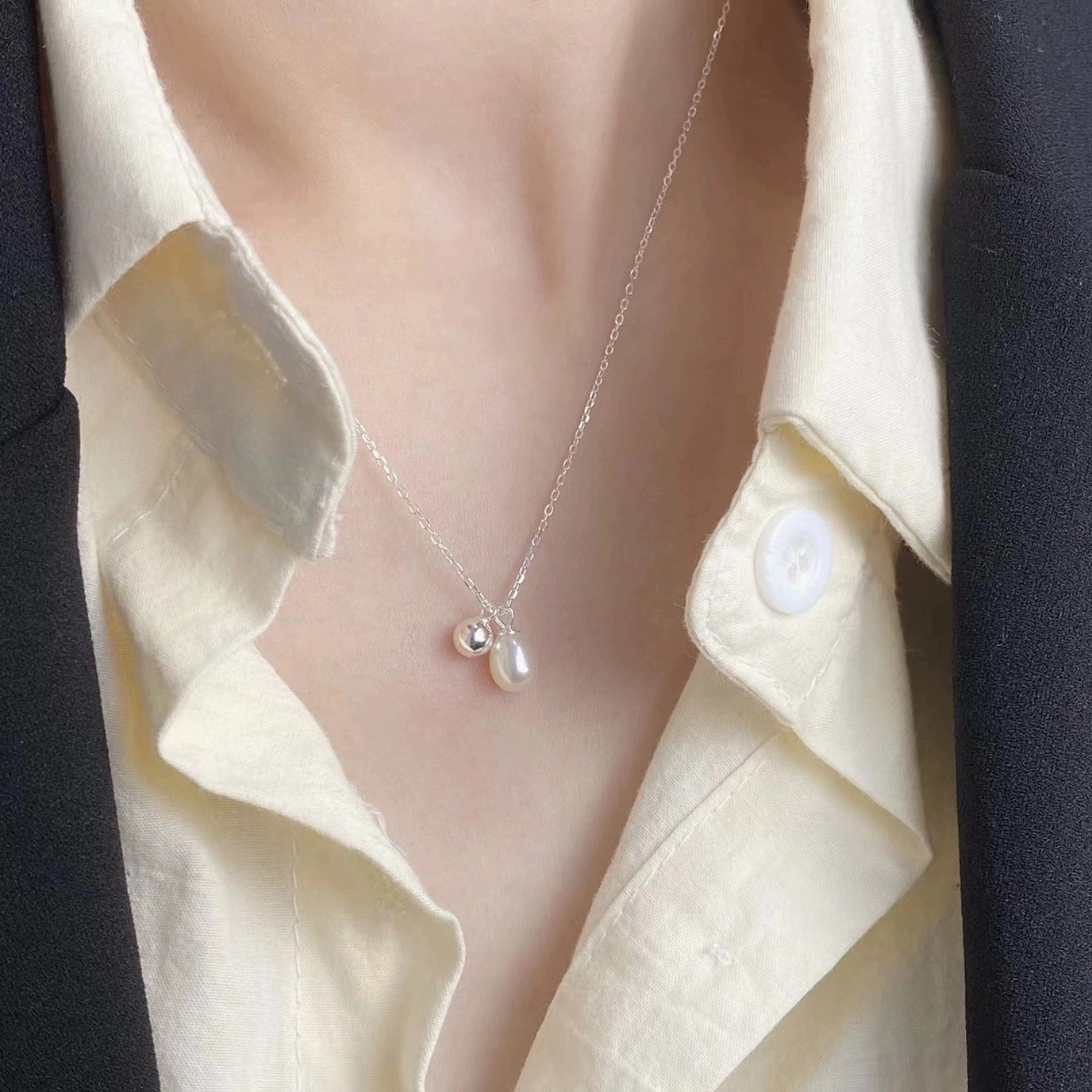Wholesale 925 Sterling Silver Freshwater Pearl Necklace Clavicle Chain