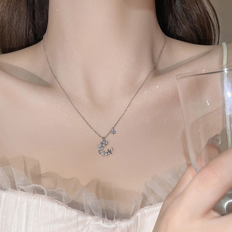 Wholesale 925 Sterling Silver Star Fishtail Moonstone Clavicle Necklace