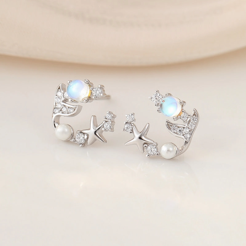 Wholesale 925 Sterling Silver Star Fishtail Moonstone Clavicle Necklace