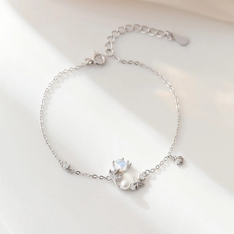 Wholesale 925 Sterling Silver Star Fishtail Moonstone Clavicle Necklace