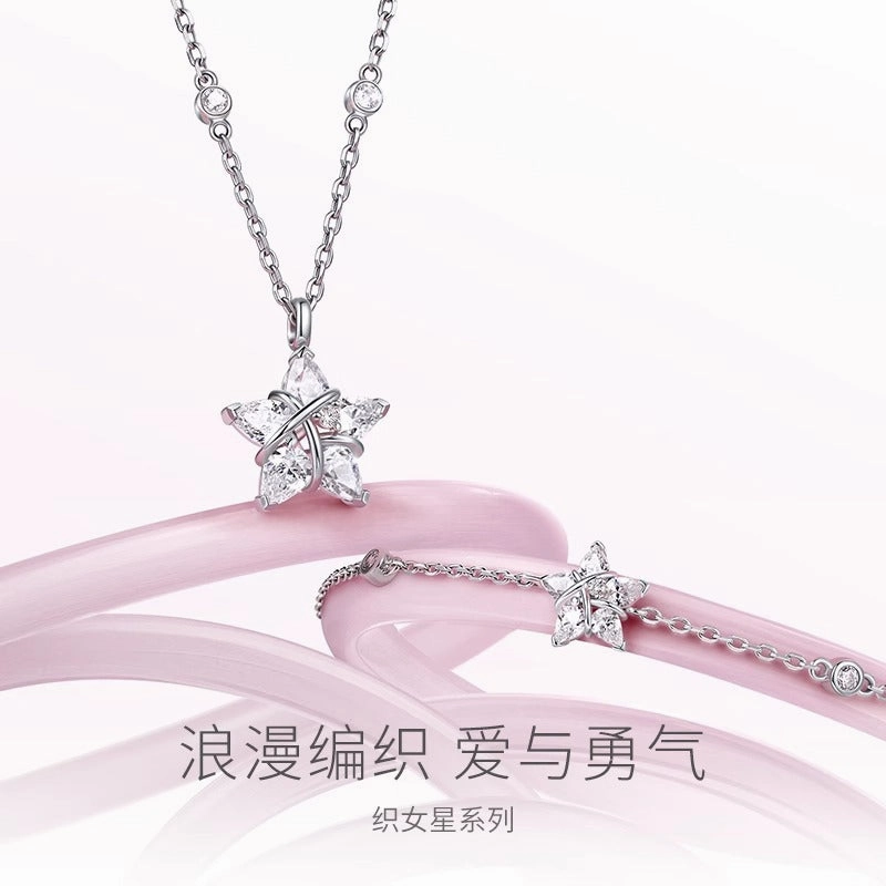Wholesale 925 Sterling Silver Weaving Girl Star Necklace Female Niche Design Sense Tanabata Valentine's Day Gift for Girlfriend