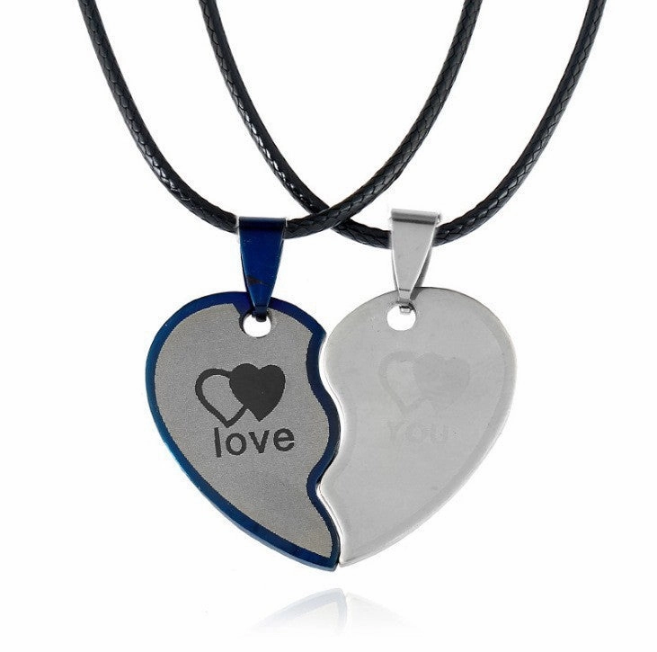 Wholesale A variety of stainless steel black and white cat pendant lovers necklace creative hug shape stitching Valentine's Day