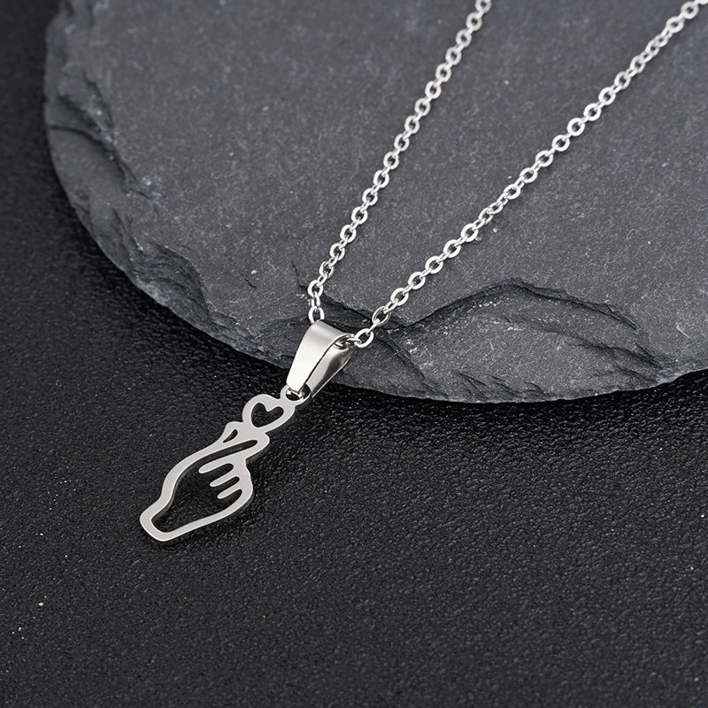 Wholesale A variety of stainless steel black and white cat pendant lovers necklace creative hug shape stitching Valentine's Day