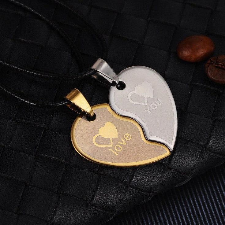 Wholesale A variety of stainless steel black and white cat pendant lovers necklace creative hug shape stitching Valentine's Day
