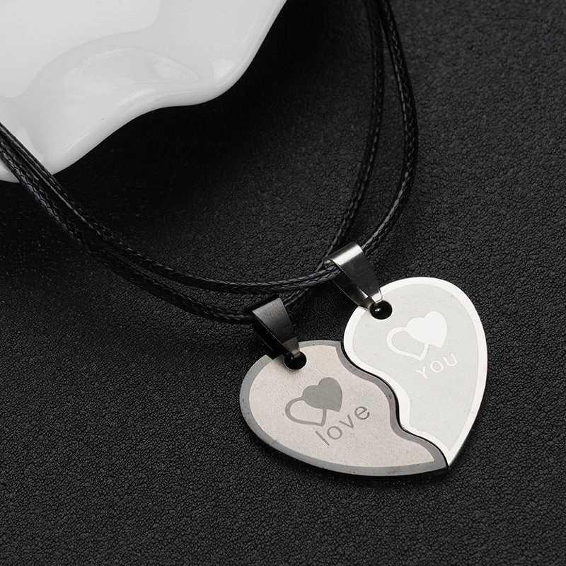 Wholesale A variety of stainless steel black and white cat pendant lovers necklace creative hug shape stitching Valentine's Day