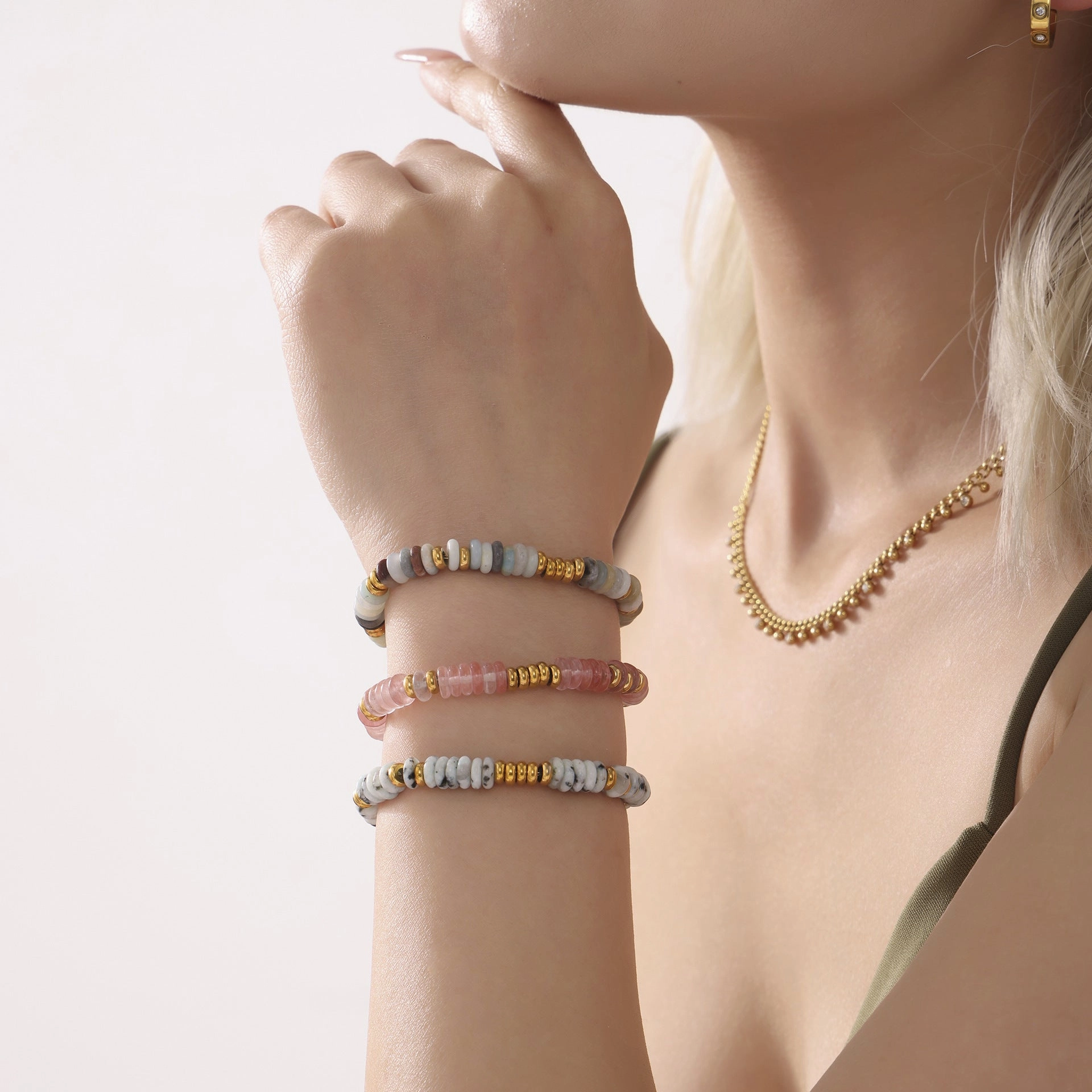 Wholesale Abacus Bead Titanium Steel Gold Plated Bracelet