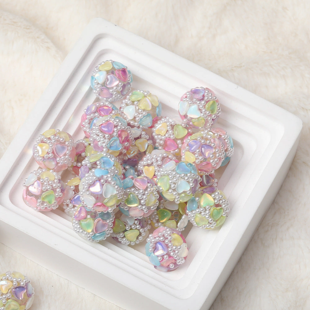 Wholesale Acrylic color high-grade heavy industry diamond love pearl beads diy handmade beaded pen necklace accessories