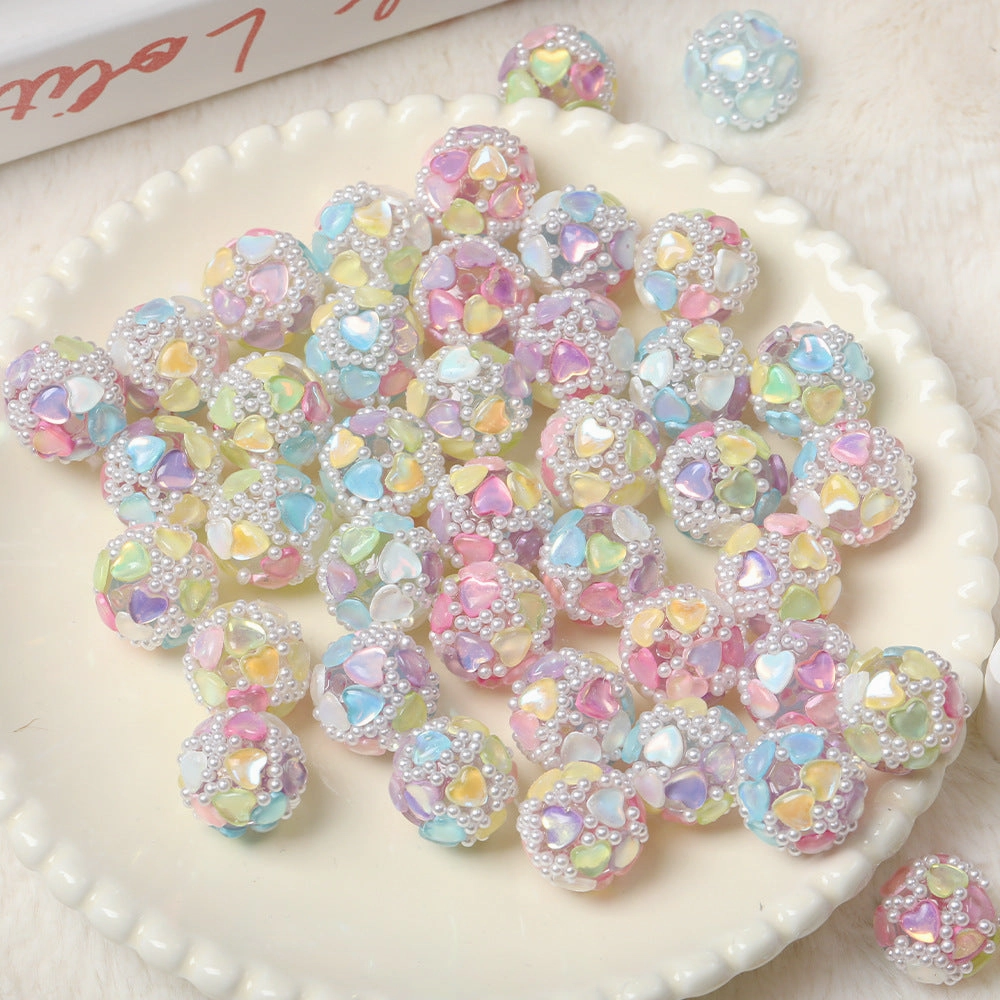 Wholesale Acrylic color high-grade heavy industry diamond love pearl beads diy handmade beaded pen necklace accessories