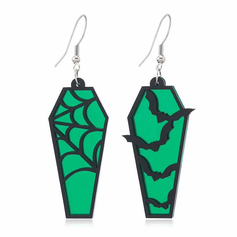 Wholesale Acrylic Ear Spider Web Wooden Coffin Earrings