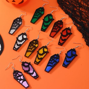 Wholesale Acrylic Ear Spider Web Wooden Coffin Earrings