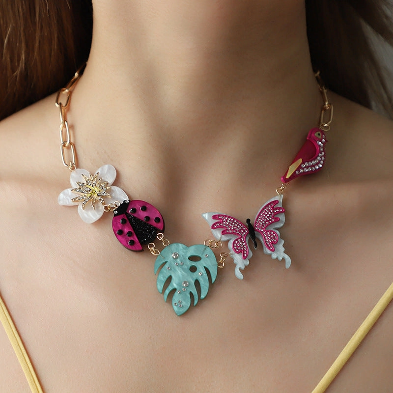 Wholesale Acrylic Flower Bird Alloy Necklace