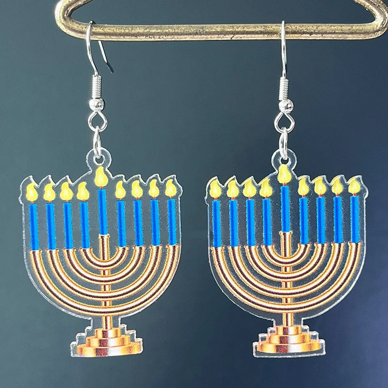Wholesale Acrylic Hanukkah Star Earrings 2 Pairs in A Pack