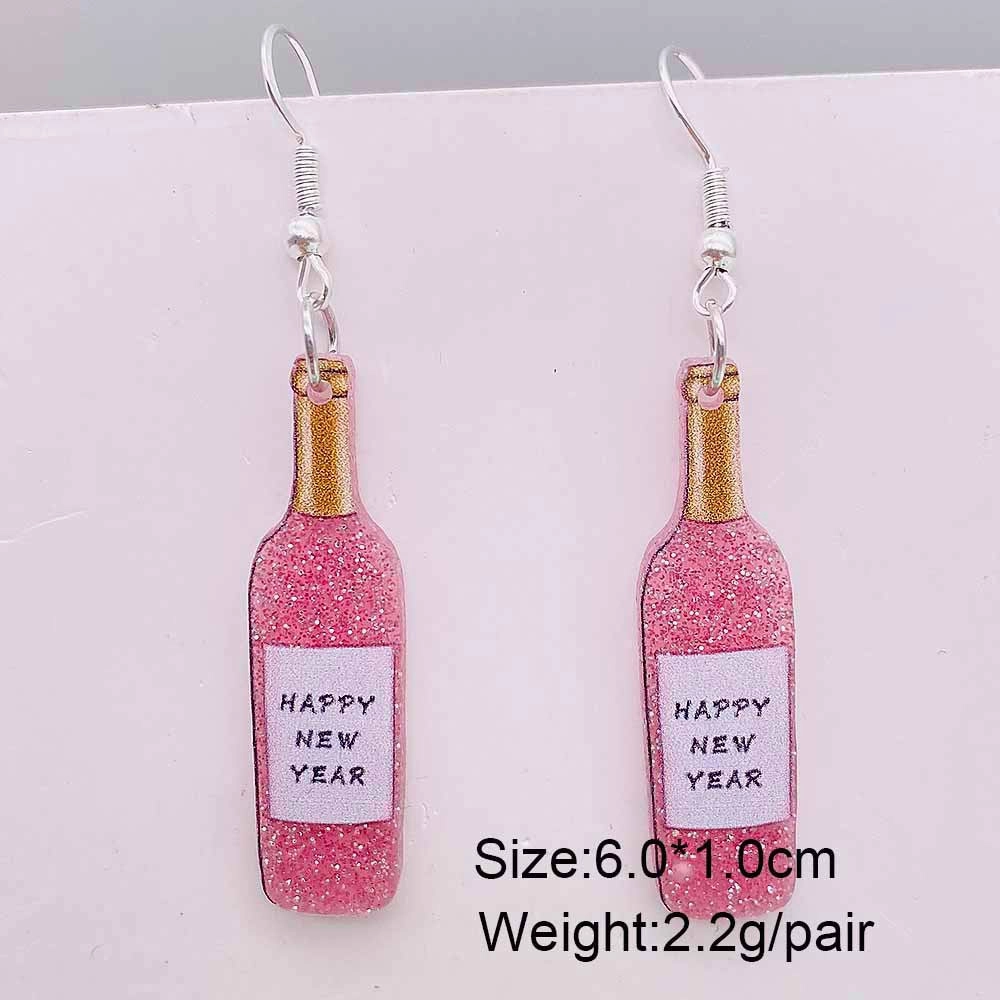 Wholesale Acrylic Pentagram Peach Heart Sparkling Powder Wine Glass Splicing Earrings