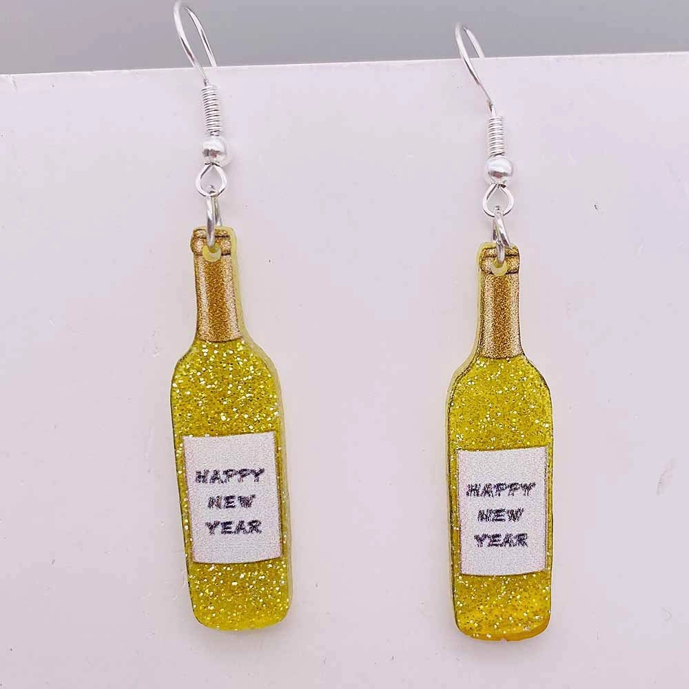 Wholesale Acrylic Pentagram Peach Heart Sparkling Powder Wine Glass Splicing Earrings