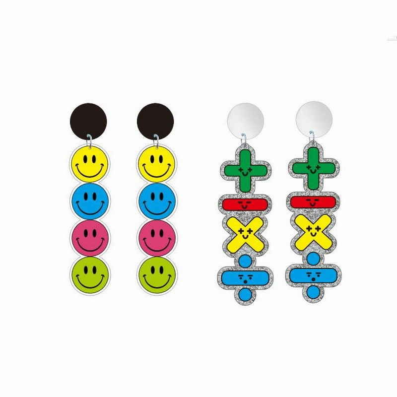 Wholesale Acrylic Printing Smiley Face Earrings