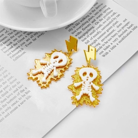 Wholesale Acrylic Thunderbolt Skull Skeleton Earrings