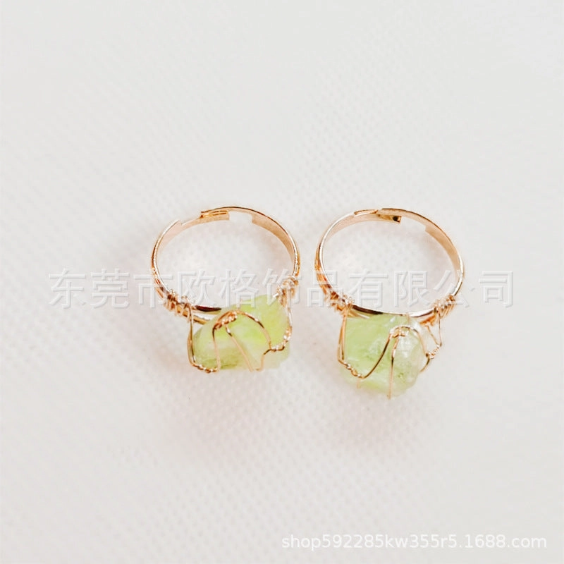 Wholesale Adjustable Irregular Natural Agate Handmade Wire Wound Ring