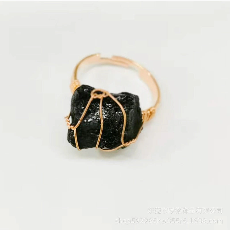 Wholesale Adjustable Irregular Natural Agate Handmade Wire Wound Ring