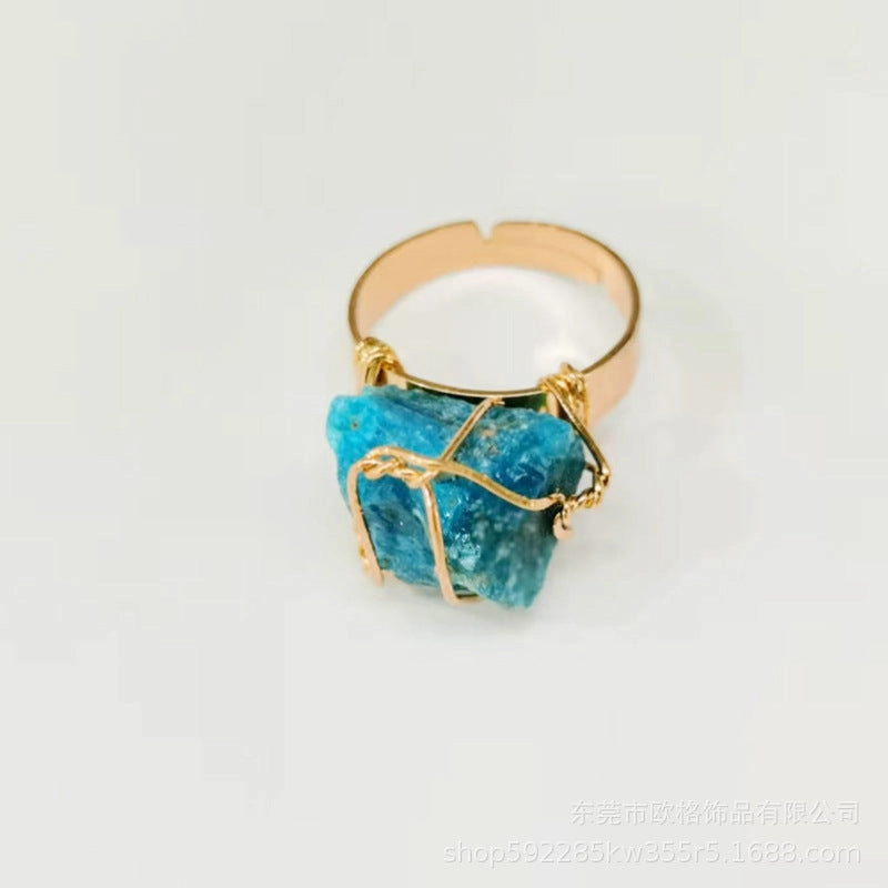 Wholesale Adjustable Irregular Natural Agate Handmade Wire Wound Ring
