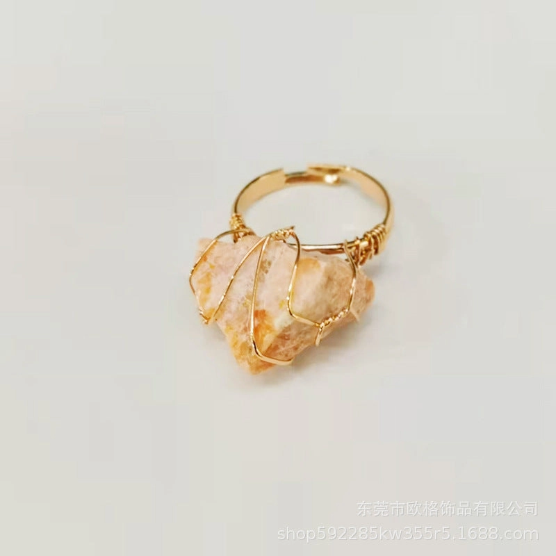 Wholesale Adjustable Irregular Natural Agate Handmade Wire Wound Ring